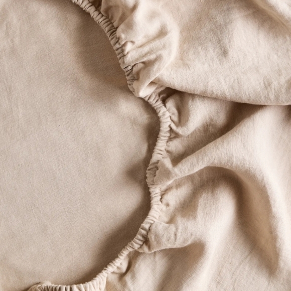 Quince 100% Linen Toffee Fitted Sheet & 2 Pillowcases! Cal. King (861) - Picture 3 of 11